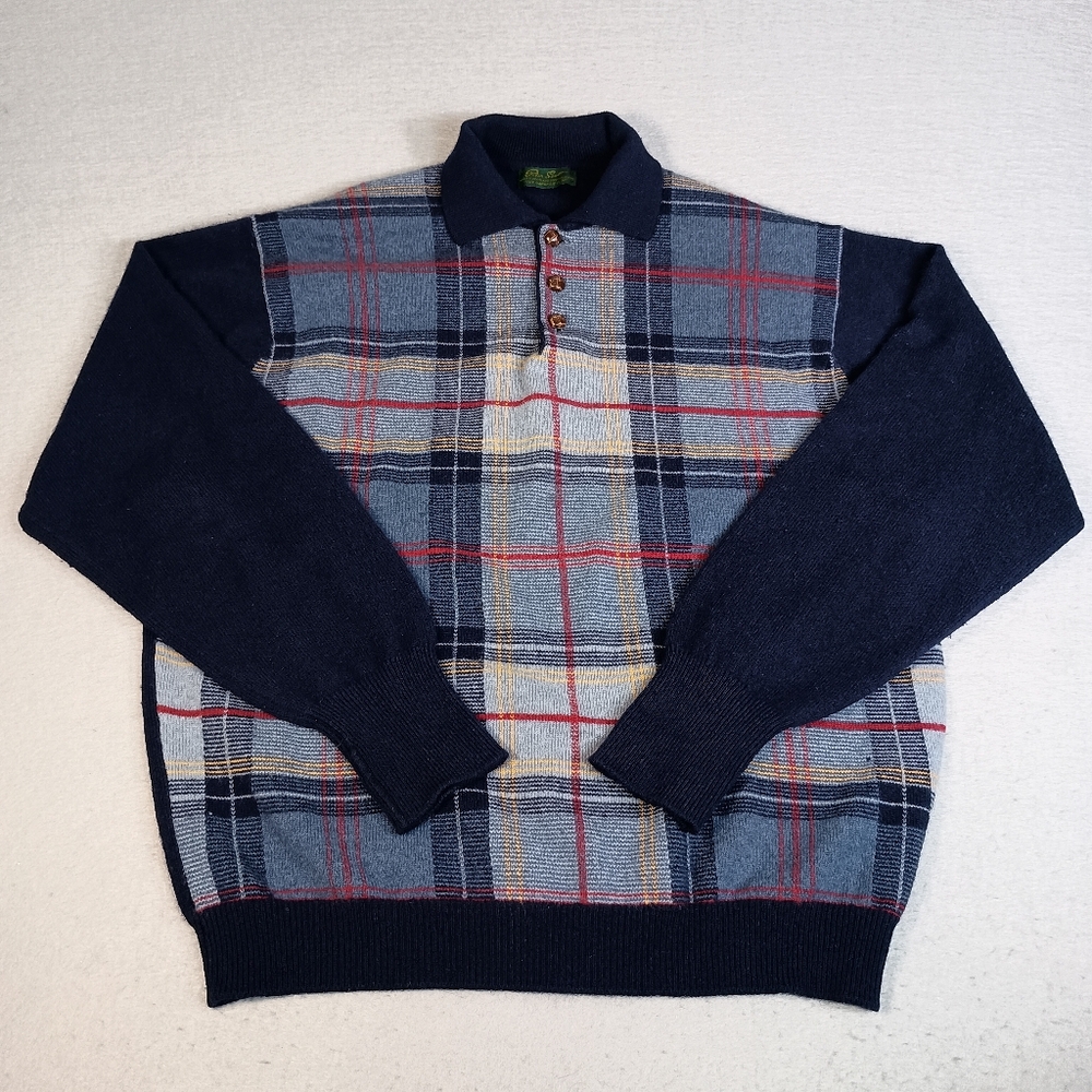 Peter Scott Men's 46(XL) "The Carnegie Club" Tartan Check Rugby Polo Sweater VTG